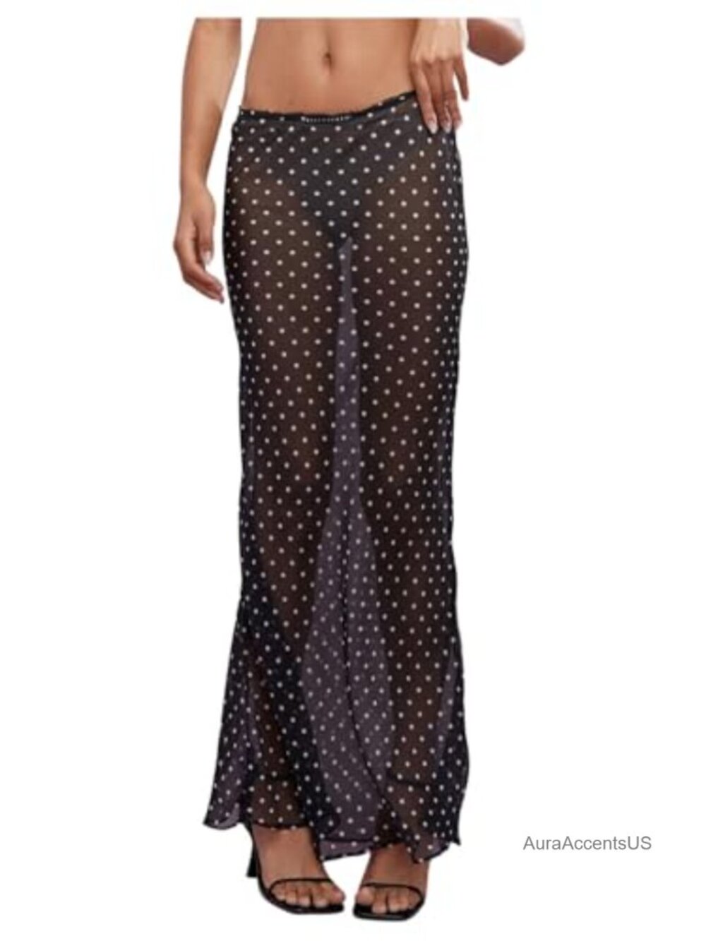Sheer Polka Dot Mesh Maxi Skirt Lightweight Beach Swimwear Cover Up Lounge